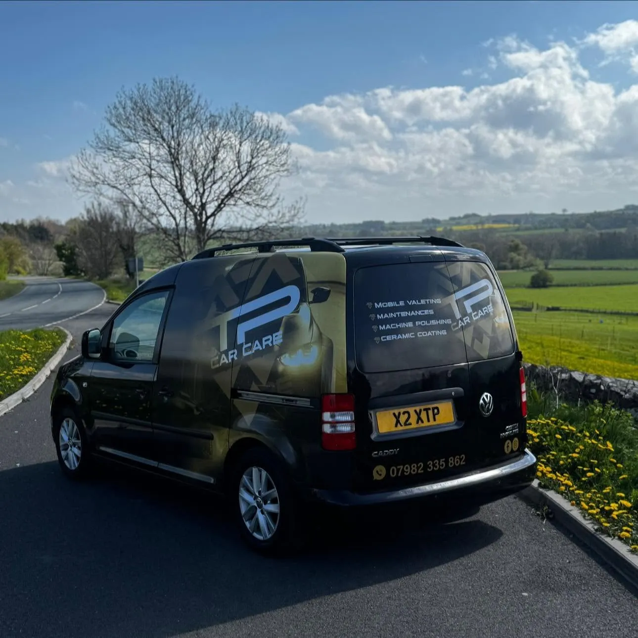 The TP Car Care liveried van parked on a country lane outside Harrogate